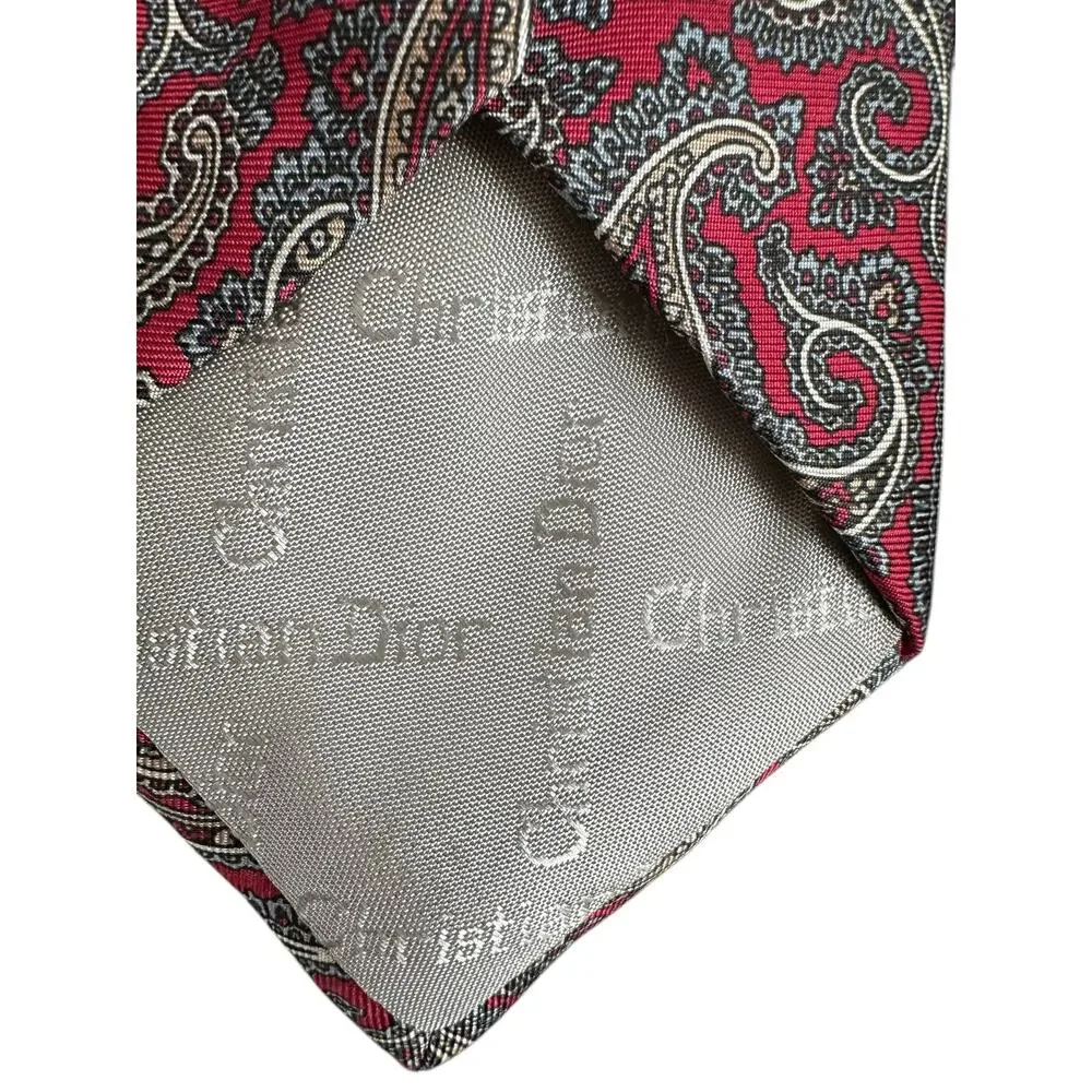 Christian Dior Red Work Career Office Business Silk‎ Paisley Print Scarf